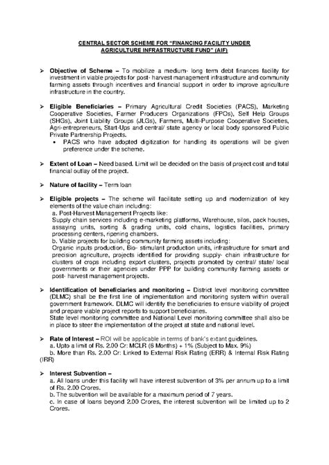 Central Sector Scheme for Financing Facility in Agriculture ...