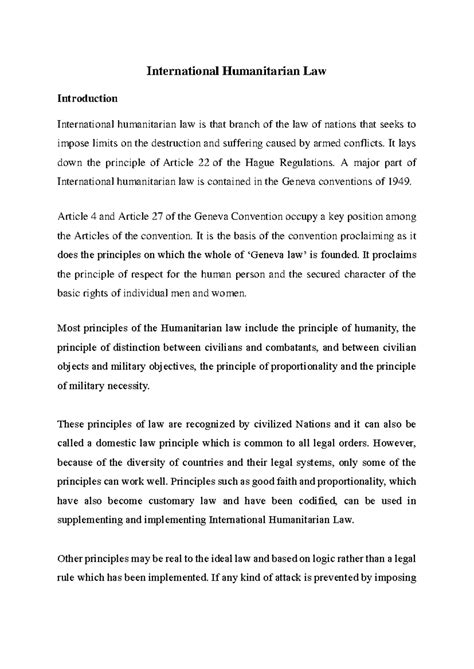 International Humanitarian Law: Key Principles and Historical Context ...