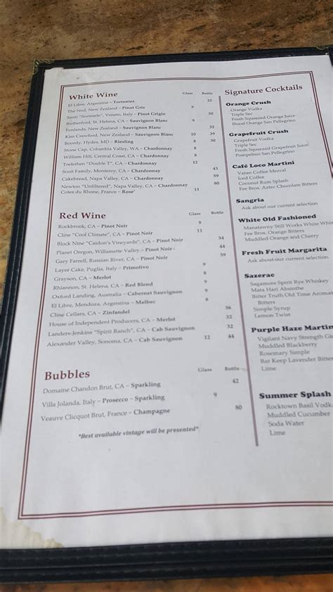Menu at Hooked restaurant, Ocean City