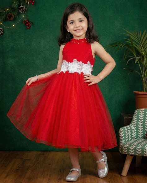 Red Shade Halter Neck Flower Birthday Dress for Baby Girls | Stanwells ...