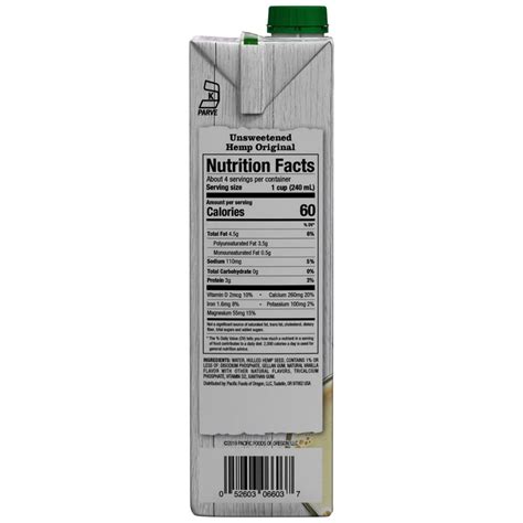 Pacific Foods Hemp Milk Nutrition Facts | Besto Blog