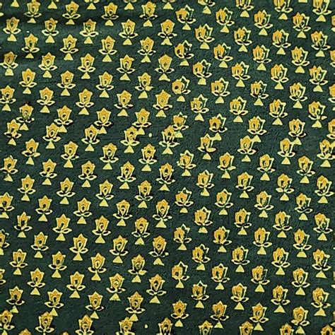 Pure Cotton Gad Ajrak Green With Yellow Tiny Flower Hand Block Print ...