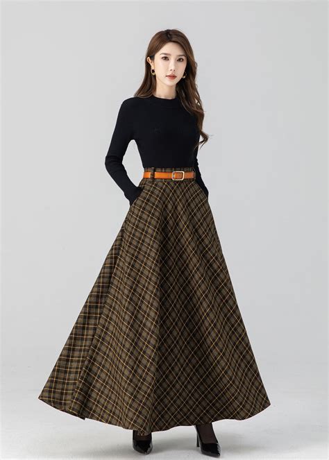 Swing Wool Skirt, Maxi Wool Plaid Skirt, Wool Circle Skirt, Winter ...