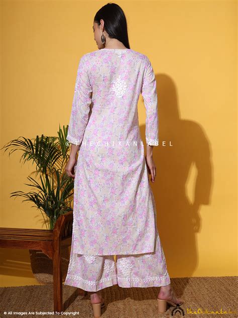 Meher Mulmul Cotton Chikankari Kurta Set-Pink |The Chikan Label