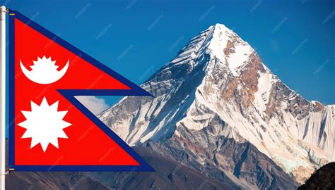 Nepali Flag Displayed on the Peak of Mount Everest | Premium AI ...