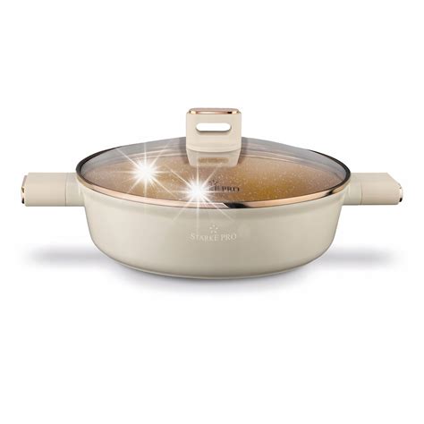 Patelnia Głęboka Indukcja Duża Pokrywka Starke Pro Starlet Beige 28 X 8 ...