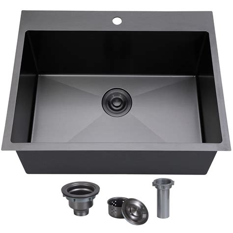 SHACO 25x22 Inch Black Drop In Kitchen Sink, 25 Inch Gunmetal Black RV ...