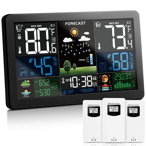 Weather Station Wireless Indoor Outdoor Thermometer with 3 Remote ...