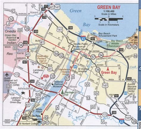 Green Bay WI roads map. Map of streets and roads of Green Bay with ...