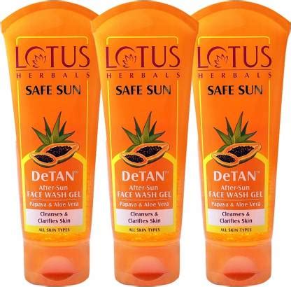LOTUS HERBALS Safe Sun DeTAN Gel ( Pack of 3 ) ( 100g * 3 ) Face Wash ...