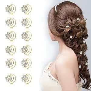 Sanas 12 Pcs Spiral Juda Pin With Crystal Rhinestones Spring Bun Pins ...