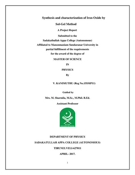 Front page - project - i Synthesis and characterization of Iron Oxide ...