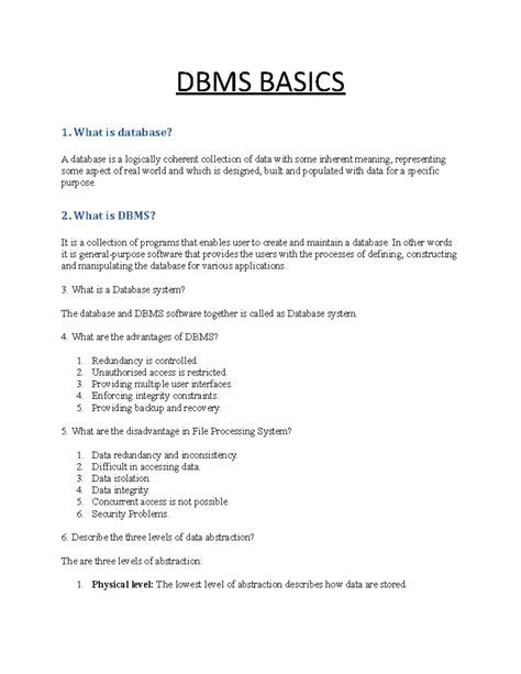 DBMS Basics - DBMS BASICS 1. What is database? A database is a ...