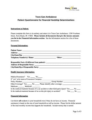 Fillable Online Trans-Care Ambulance Patient Questionnaire for ...