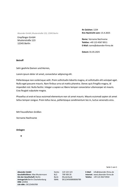 Geschäftsbrief Vorlage: Kostenloses Muster für GmbH, UG, GbR ...