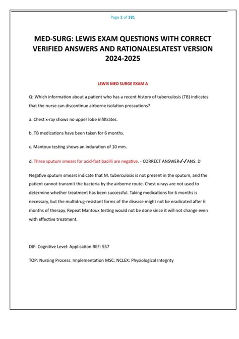 MED-SURG: LEWIS EXAM QUESTIONS WITH CORRECT VERIFIED ANSWERS AND ...