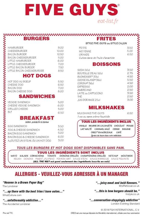 Five Guys Menu