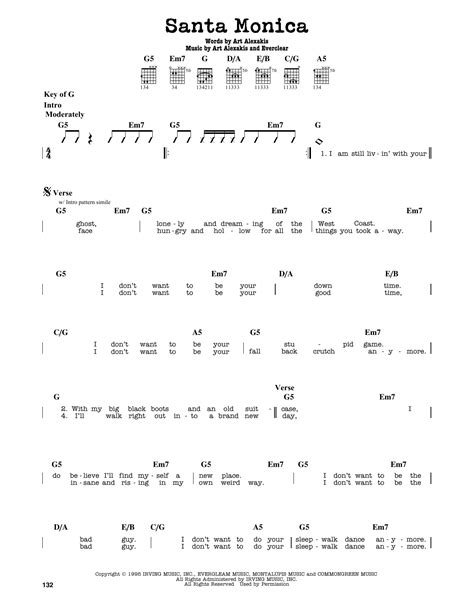 Santa Monica by Everclear Sheet Music for Guitar Cheat Sheet at Sheet ...