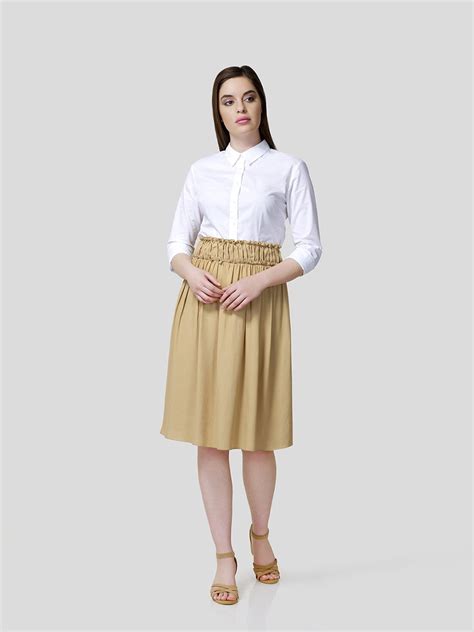 Skirt With Gathered Waistband (Beige) – Zest Mélange