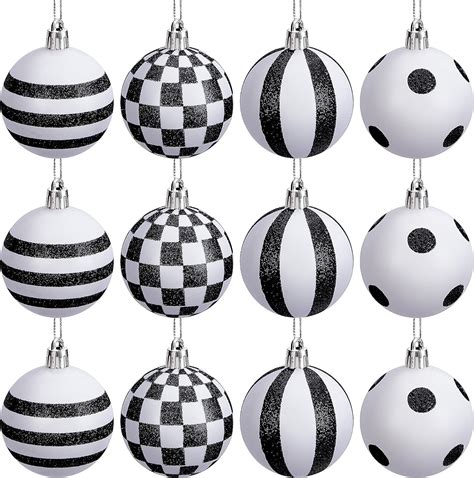 Amazon.com: LFUTARI 12 PCS Black and White Christmas Balls Ornament - 2 ...