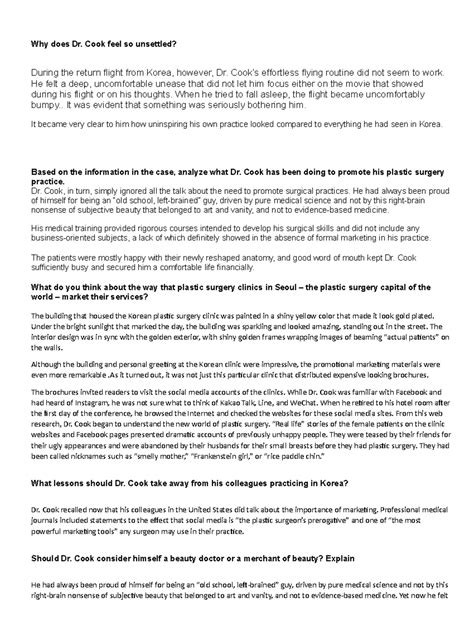 Plastic surgery - wsxnlksxals kascmalc kc - Why does Dr. Cook feel so ...