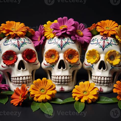 Three floweradorned sugar skull decorations 51240314 Stock Photo at ...