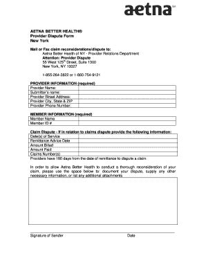 Fillable Online Aetna Better Health NY Provider Dispute Form Fax Email ...