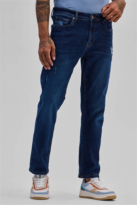 Buy Men's Dark Blue Distressed Regular Fit Jeans Online | Snitch – SNITCH