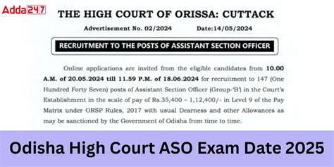 Odisha High Court ASO Exam Date 2025 Out, Check Mains Exam Schedule Details