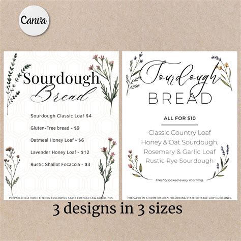 Sourdough Menu Bakery Price List Template Bundle Editable Bread Price ...