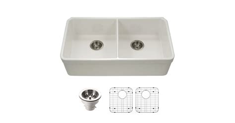 Houzer PTU-3200 BQ-C Platus 32-3/16" Undermount Double Basin Fireclay ...