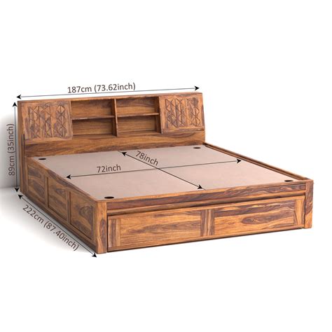 Bergen Sheesham Wood King Size Bed with Storage in Honey Finish ...