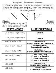 Congruent Complements.pdf - Congruent Complements Theorem If two angles ...