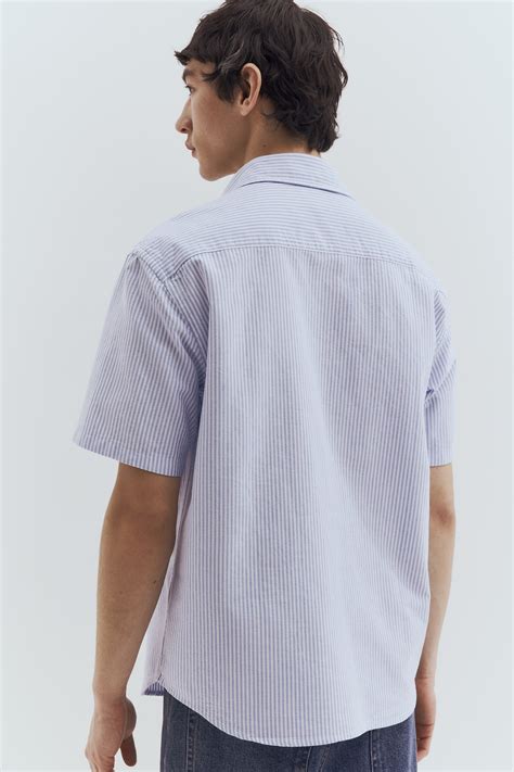 Regular Fit Short-sleeved Oxford shirt - Light blue/Striped - Men | H&M IN