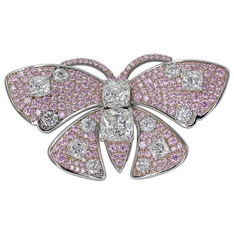 Butterfly White Diamond and Pink Diamond Rose Gold Brooch at 1stDibs ...