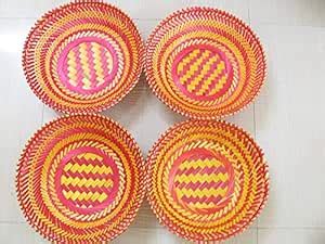 HM SERVICES Pack of 4 Natural Hand Made Multipurpose Bamboo Baskets ...
