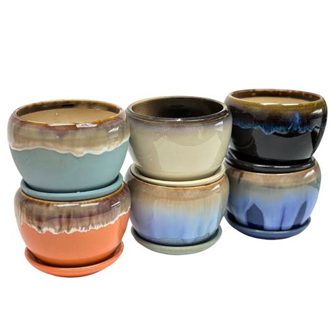 All Glazed Planter With Attached Saucer | Plant Pot With Drainage ...