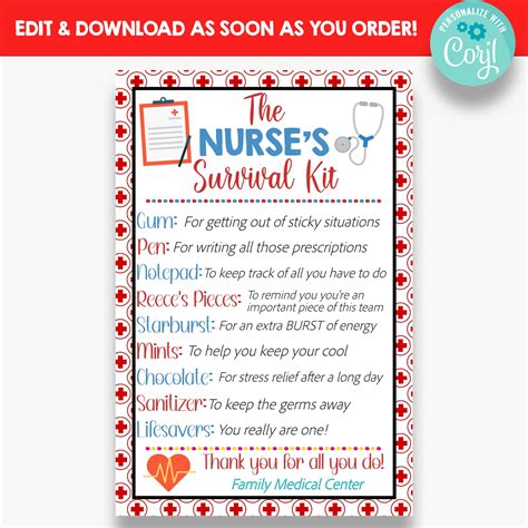 Free Printable Nursing Survival Kit Template | FREE Printable
