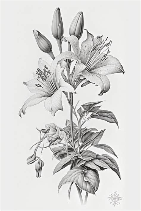 Lily Flowers, Pencil Sketch, Botanical Art, Floral, Fine Art, Nature ...
