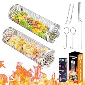 RIFMEAE Rolling Grilling Basket L+M (2-Pack) : Amazon.in: Garden & Outdoors