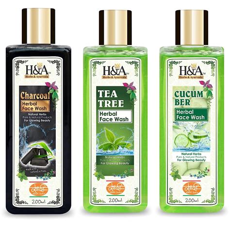 HERBS & AYURVEDA KHADI Charcoal, Tea Tree & Cucumber Herbal Face Wash ...