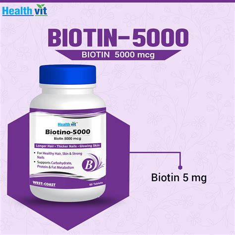 Healthvit Biotino-5000 Biotin 5000 mcg - 60 Tablets Price, Uses, Side ...