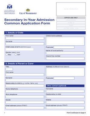 Fillable Online Secondary School In-Year Admission Common Application ...