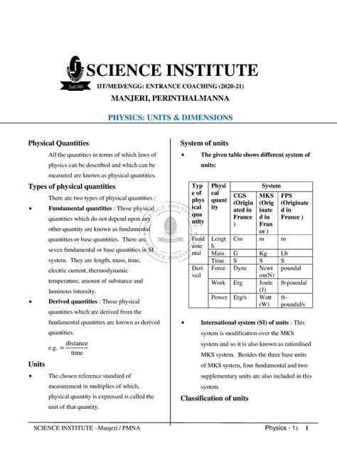 Units & Diamentions - Physics practice meterial for Neet studies ...