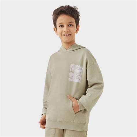 Buy Juniors Graphic Print Pullover with Hood and Long Sleeves from ...