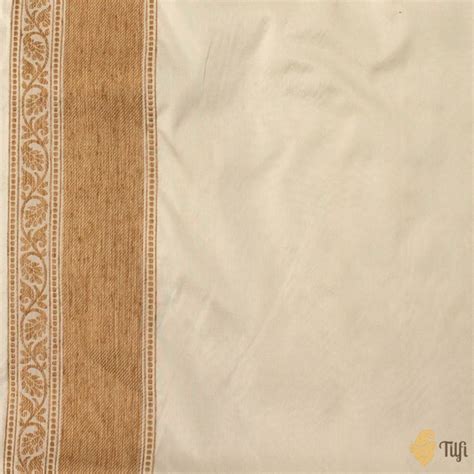 Off-White - Steel Grey Pure Katan Silk Handwoven Banarasi Saree - Tilfi