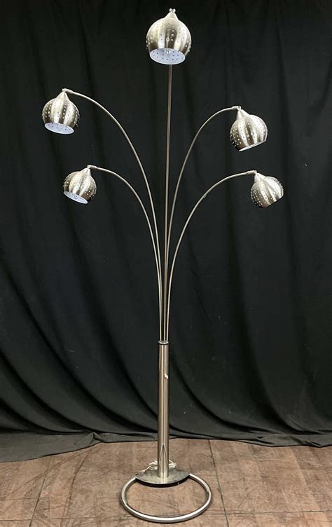 Lot - Modern Brushed Steel 5 Arm Arched Floor Lamp