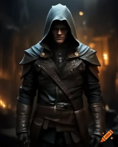 Chaotic good male human rogue thief character in Dungeons and Dragons on Craiyon