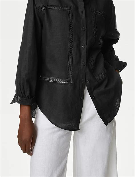 Buy Linen Rich Collared Lace Insert Shirt at Marks & Spencer