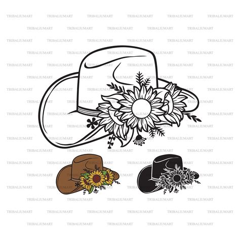 Floral Cowboy Hat With Sunflowers and Plants. Cut Files for Cricut ...